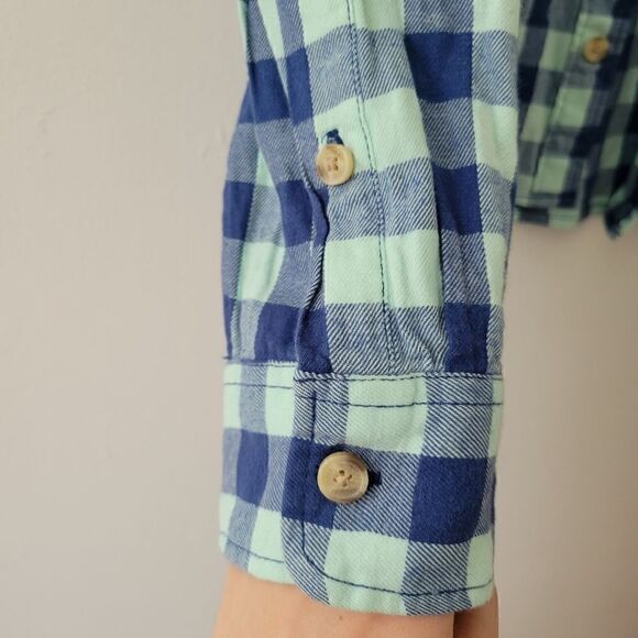 Abercrombie & Fitch Blue Gingham Muscle Button Down Flannel Shirt L - Picture 2 of 9